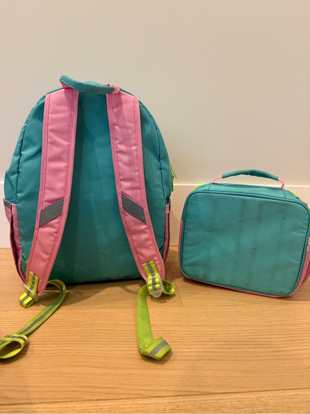 Pottery Barn Kids Pink/Aqua/Lime Astor Backpack and Lunchbox - Picture 2 of 8